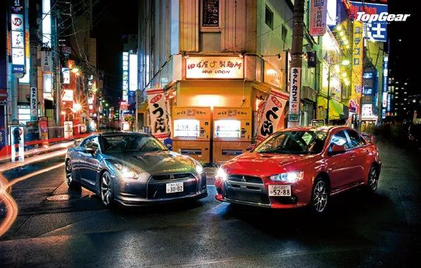 Picture top gear, R35, Nissan GTR, Mitsubishi Lancer Evo, Jpan