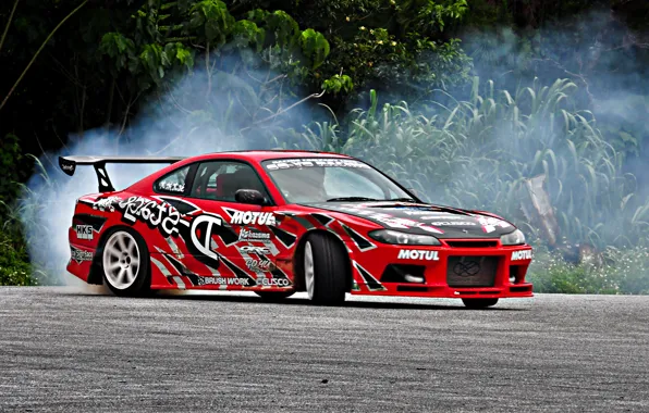 Picture sport, tuning, smoke, skid, cars, nissan, drift, cars