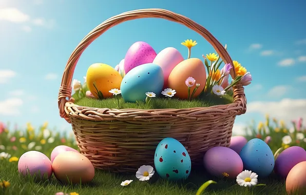 Picture flowers, eggs, spring, colorful, Easter, happy, flowers, spring