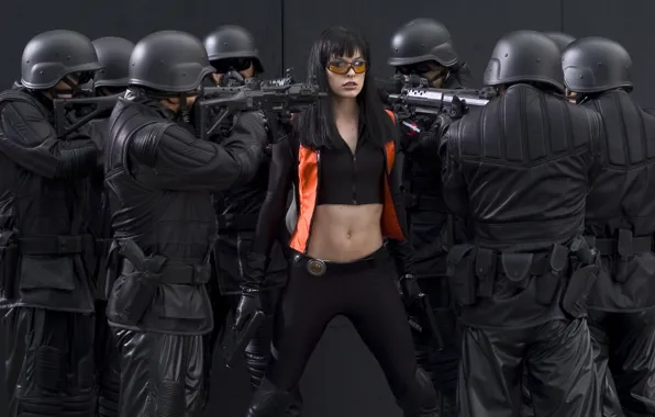 Picture girl, gun, weapons, security, ultraviolet