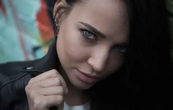 Picture look, girl, face, black, portrait, makeup, brunette, jacket