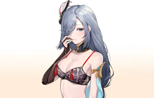 Girl, sexy, lingerie, bra, cleavage, long hair, boobs, anime