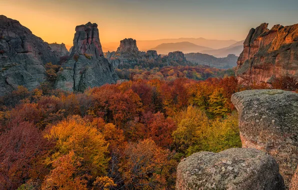 Autumn, forest, the sky, clouds, trees, landscape, mountains, nature