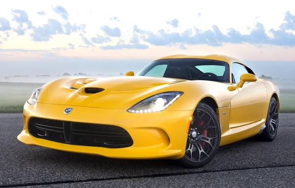 The sky, clouds, yellow, lights, Dodge, Dodge, supercar, Viper