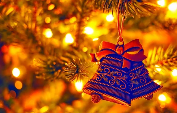 Tree, lights, New year, bells