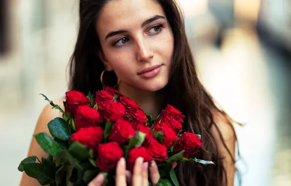Look, girl, flowers, face, roses, Marco Squassina, Clizia