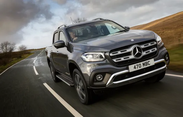 Mercedes-Benz, front view, pickup, 2017, X-Class, dark gray, UK-version