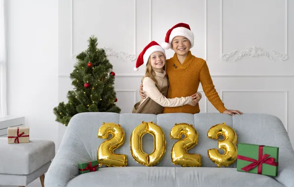 Children, room, sofa, boy, figures, girl, New year, date