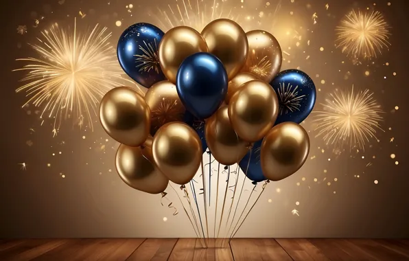 Balls, balloons, holiday, balls, Shine, salute, blue, Christmas