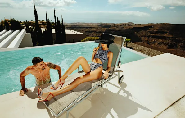 Girl, Pool, Swimsuit, Guy, Two, Swimwear, Summer fashion, Eva Sanchez