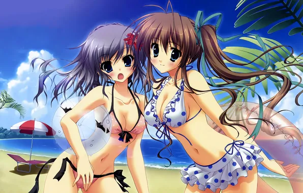 Sexy, cleavage, beach, flower, long hair, sea, girls, brown hair