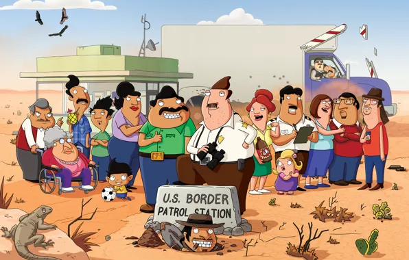 Cartoon, humor, Fox, Bordertown, Border town