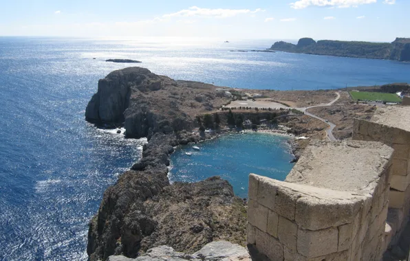 Sea, stones, Greece, horizon, Bay, Lindos, the view from the Acropolis