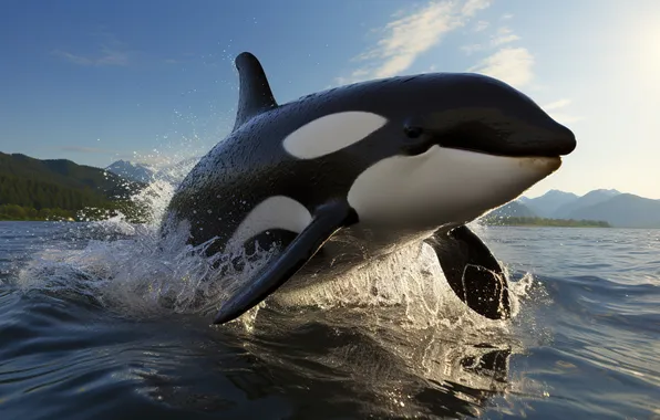 Sea, Whale, Jump, Digital art, AI art, The Art of Artificial Intelligence, Neural network