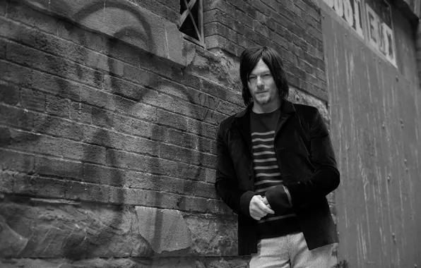 Picture actor, black and white, is, jacket, photoshoot, the wall, Vogue, Norman Reedus