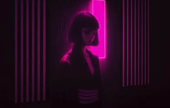 Picture Neon, Short Hair, Girl, Pink, Nights