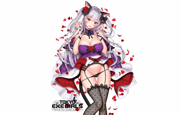 Girl, sexy, lingerie, cleavage, panties, thighhighs, long hair, dress