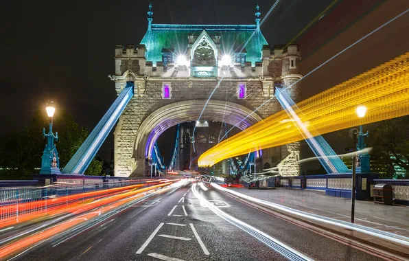 Bridge, lights, England, London, Tower Bridge