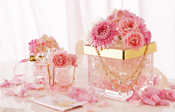 Picture decoration, flowers, tape, pink