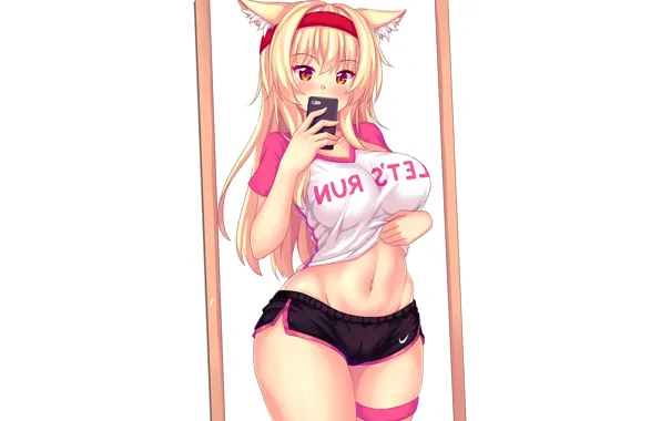 Girl, ears, smartphone, selfie