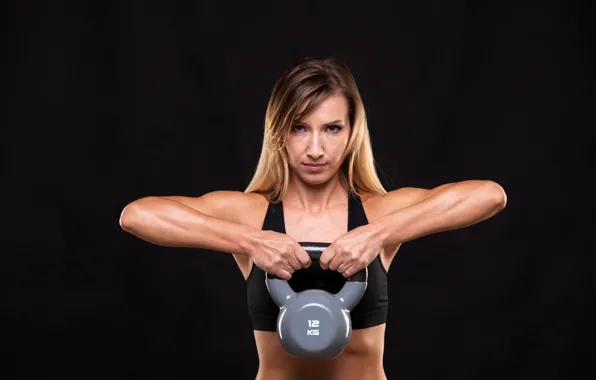 Look, girl, sport, makeup, Mike, hairstyle, blonde, black background