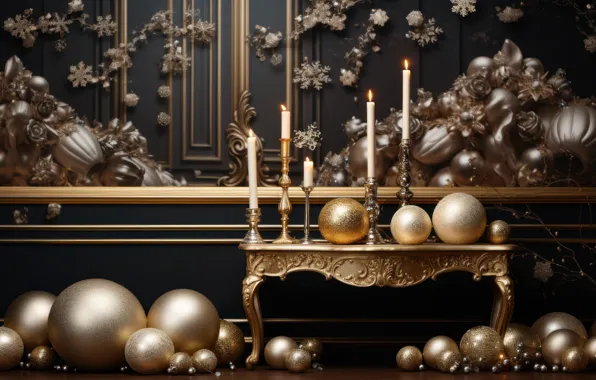 Balls, gold, Board, Christmas, New year, gold plated, gold, Christmas decorations