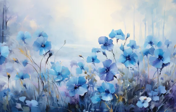 Flowers, nature, spring, blue, painting, Pansy, flowerbed, blue