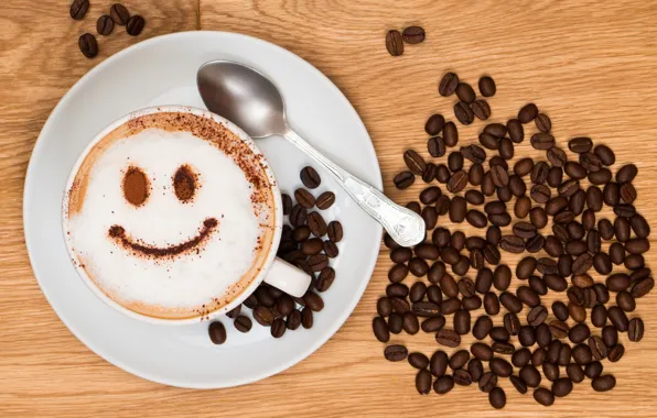 Picture joy, smile, background, Wallpaper, mood, coffee, grain, plate