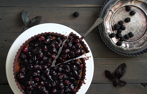 Berries, table, plate, pie, BlackBerry, dish