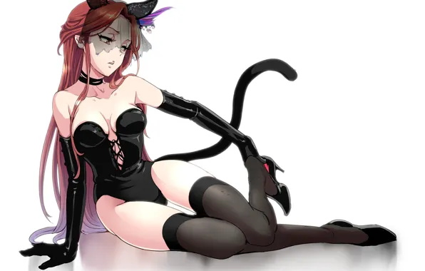 Kawaii, red, sexy, boobs, breast, nothing, anime, cat