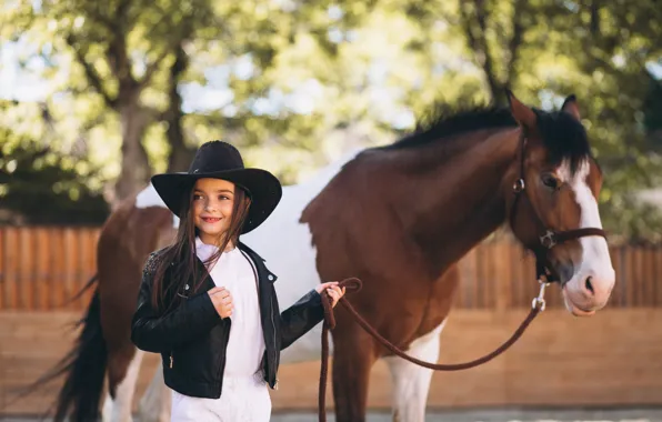 Park, horse, horse, child, hat, girl