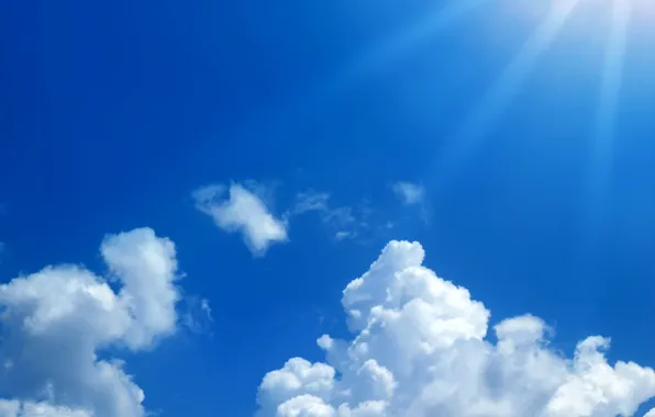 The sky, clouds, blue, the rays of the sun
