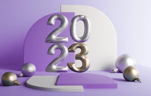 Balls, rendering, silver, figures, New year, geometry, figure, date