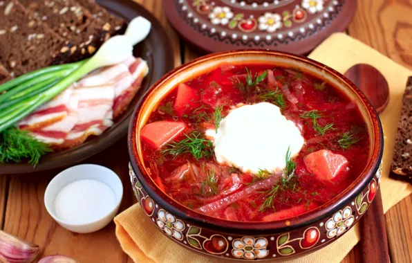 Picture bow, bread, soup, garlic, sour cream, fat, the first dish