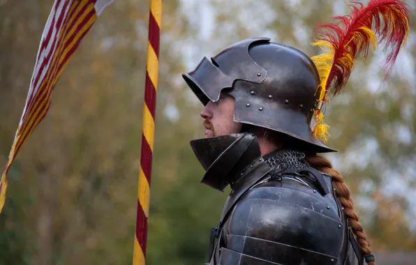 Metal, armor, feathers, helmet, knight