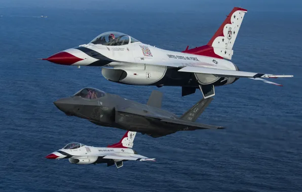 Picture fighters, F-16, Fighting Falcon, Thunderbird, F-35A