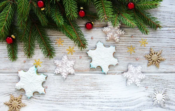 Decoration, New Year, Christmas, christmas, wood, merry, cookies, snowflakes