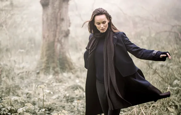 Nature, woman, autumn, coat, scarf