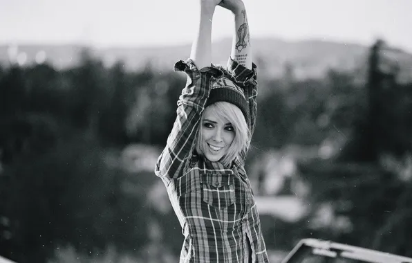 Look, girl, smile, Alysha Nett, black-and-white photograph