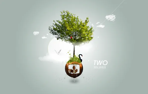 Animals, tree, ball, logo, Swan