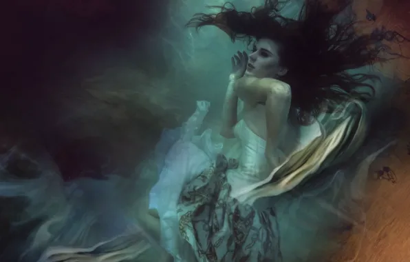 Water, girl, dress, under water