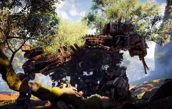 Nature, Girl, Tree, Robot, Fur, Ancient, PS4 Pro, Horizon Zero Dawn