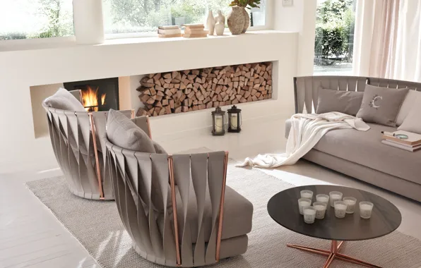 Picture sofa, interior, chair, fireplace, table