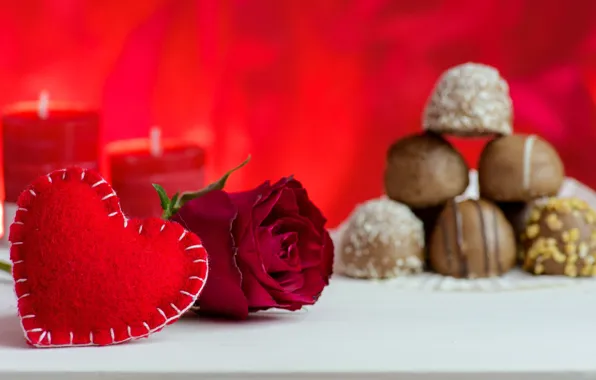 Love, roses, candles, candy, red, red, love, flowers