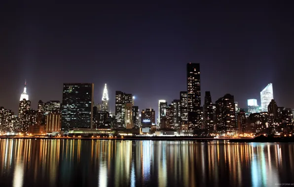 Water, the city, lights, reflection, night