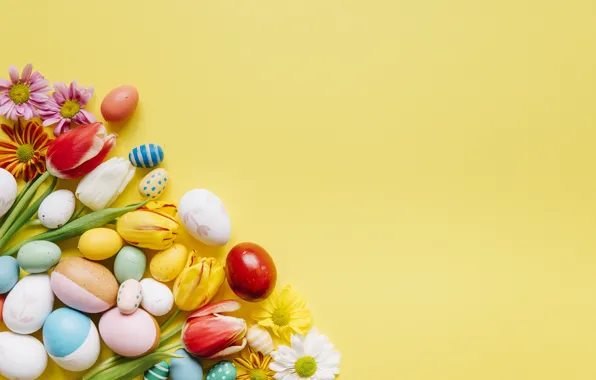 Flowers, Easter, Eggs, Background, Holiday
