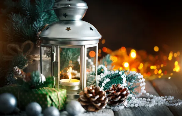 Snow, decoration, New Year, Christmas, gifts, christmas, balls, wood