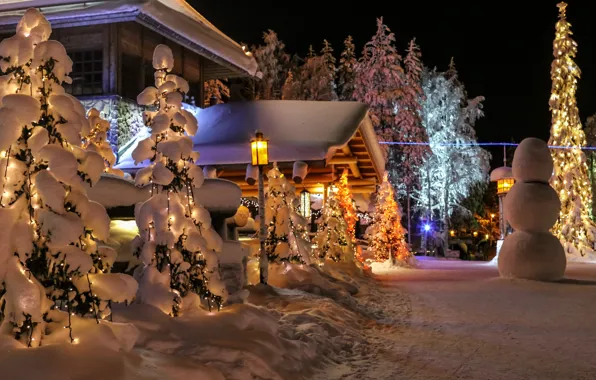 Picture winter, snow, nature, photo, spruce, snowman, Finland, Lapland