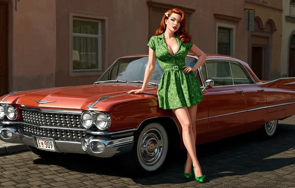 Car, auto, girl, figure, art, wallpaper, girl, pin-up