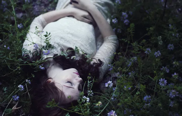 Field, girl, nature